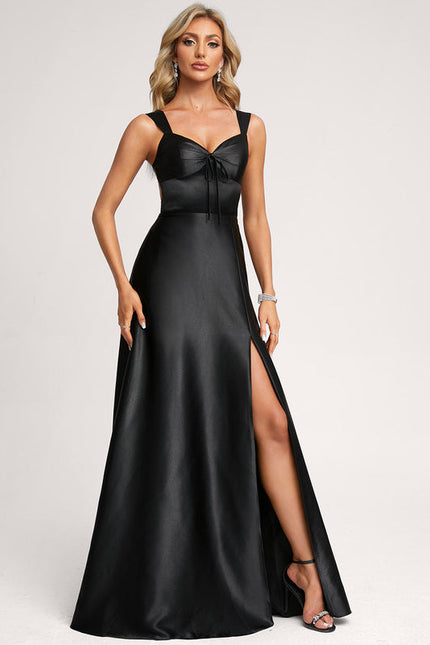 Robe Trapèze Satin Noir Élégant