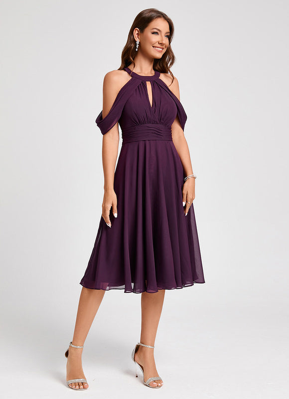 Robe Trapèze Chic Mousseline Violet - gallery 5