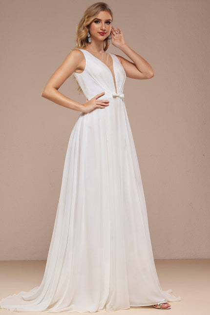 Robe Trapèze Blanche Avec Traîne Balayette - gallery 3