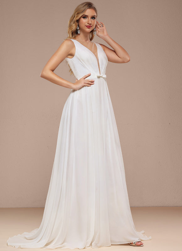 Robe Trapèze Blanche Avec Traîne Balayette - gallery 3