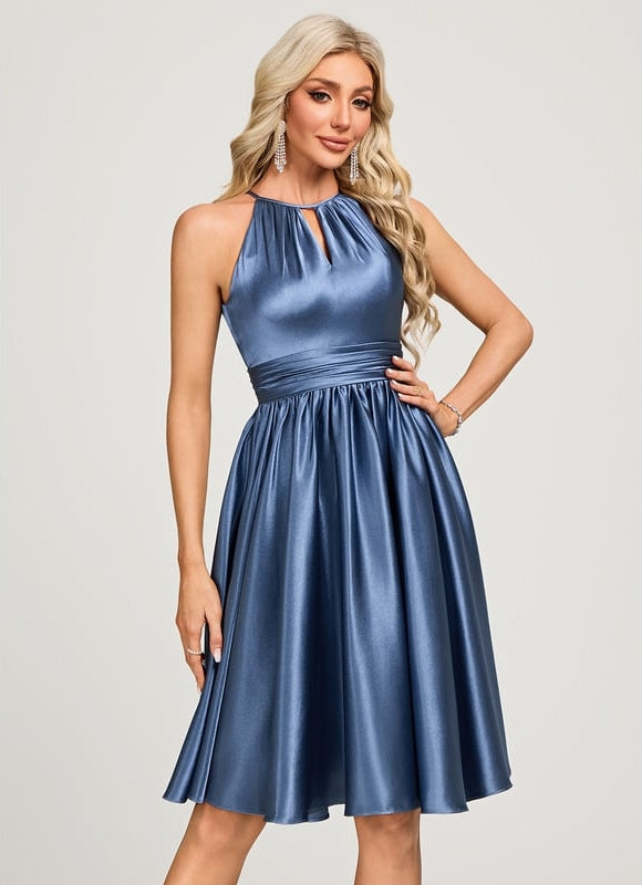 Robe Trapèze Satin Bleu Royal - gallery 3