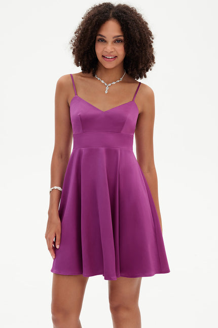 Robe Trapèze Mini Noir Satiné - gallery 5