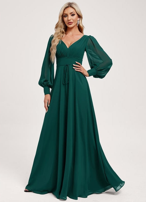 Robe Trapèze Longue Beige Élégante - gallery 1