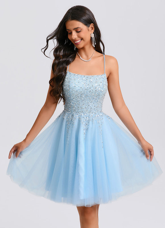 Robe Trapèze Tulle Céleste - gallery 2