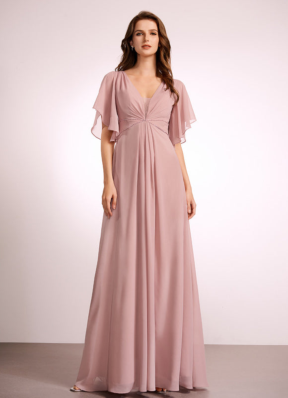 Robe Trapèze Longue Beige Élégante - gallery 3