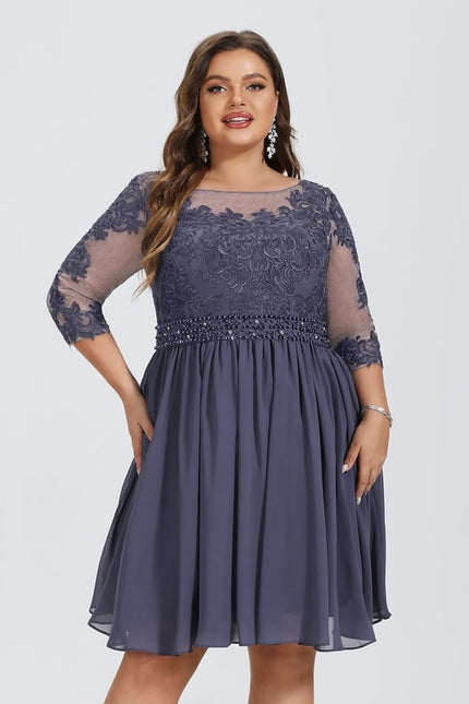 Robe Trapèze Bleue Dentelle Perles Cocktail - gallery 4