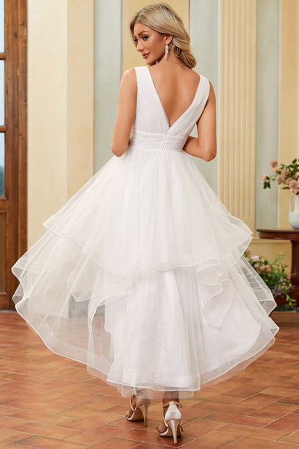 Robe Trapèze Blanche Tulle Volants Plisées - gallery 6