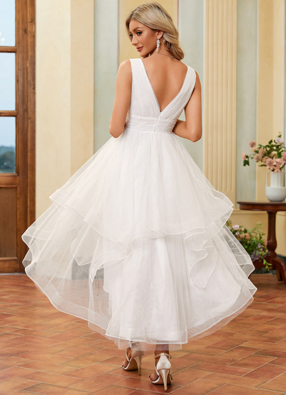 Robe Trapèze Blanche Tulle Volants Plisées - gallery 6