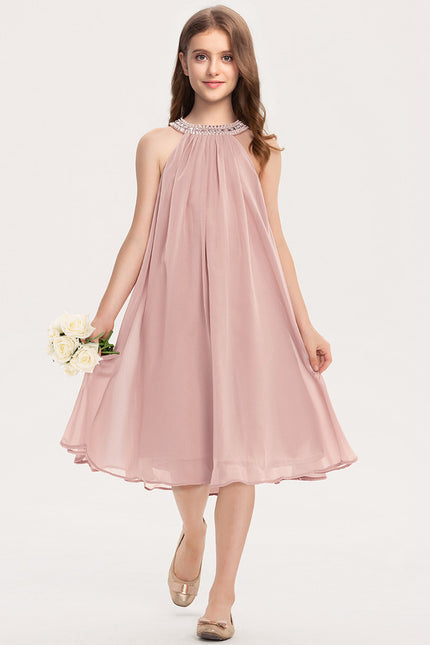 Robe Trapèze Rose Pastel À Perles - gallery 1