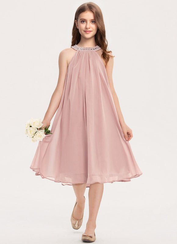 Robe Trapèze Rose Pastel À Perles - gallery 1