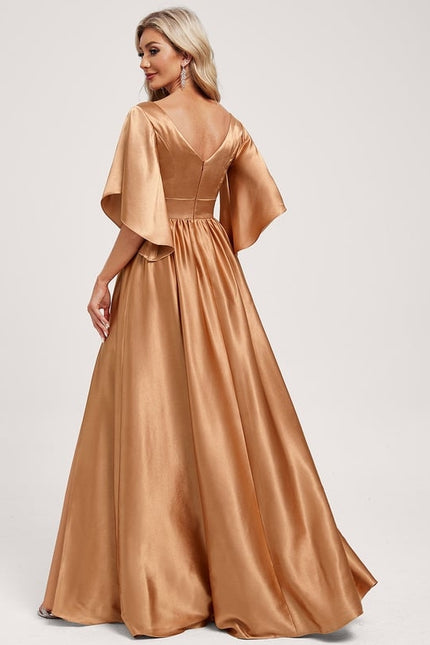 Robe Trapèze Satin Doré Élégante - gallery 4