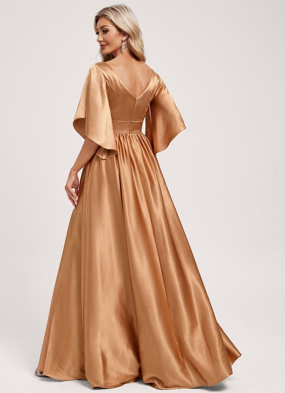 Robe Trapèze Satin Doré Élégante - gallery 4
