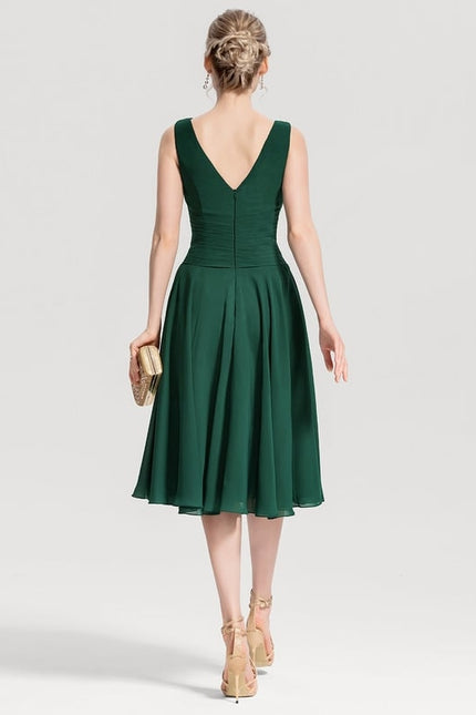Robe Trapèze Vert Foncé Cocktail Perles - gallery 4