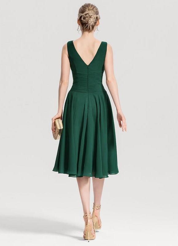 Robe Trapèze Vert Foncé Cocktail Perles - gallery 4