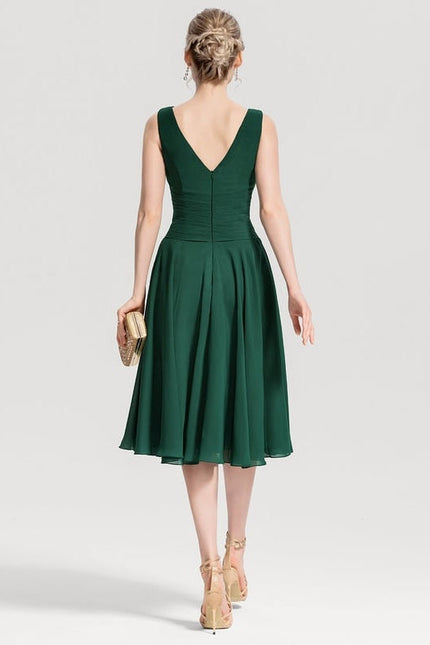 Robe Trapèze Vert Foncé Cocktail Perles - gallery 4