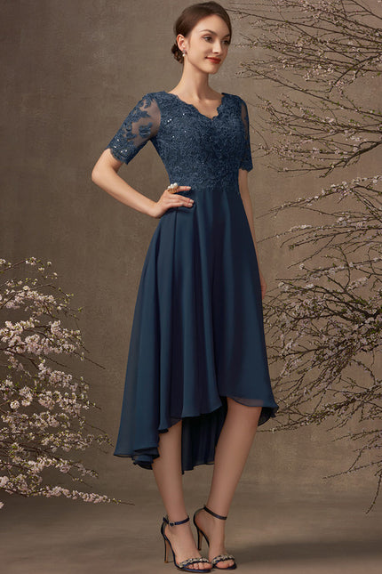 Robe Trapèze Bleu Marine Dentelle Mousseline - gallery 5