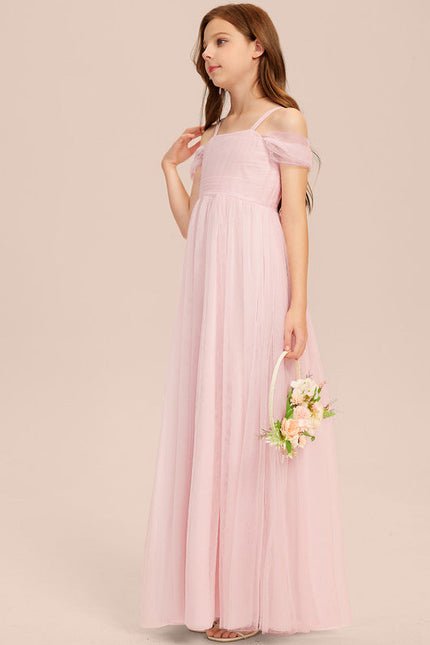 Robe Trapèze Rose Pastel Long Décolletée Épaules - gallery 2