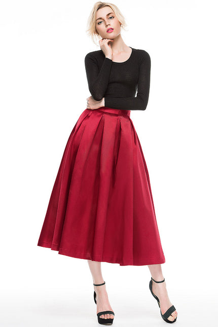 Robe Trapèze Satin Rouge - gallery 1