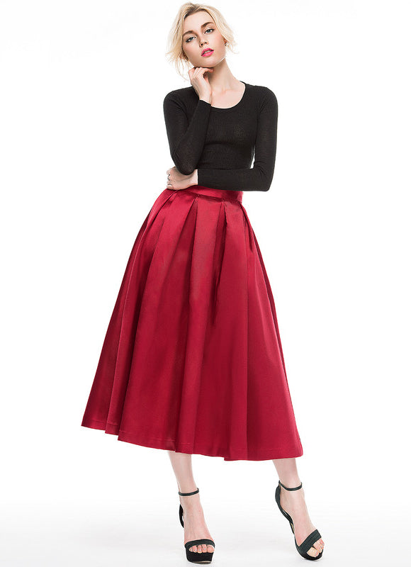 Robe Trapèze Satin Rouge - gallery 1