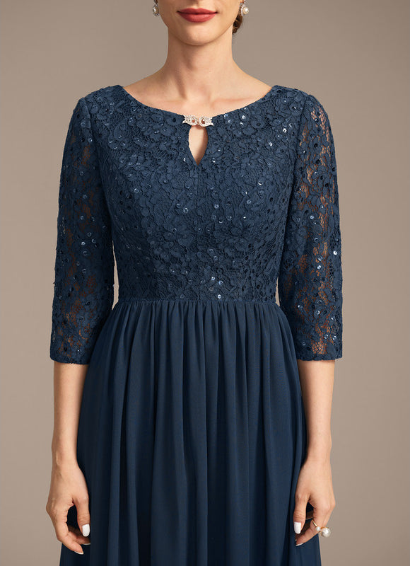 Robe Trapèze Bleu Marine Longue Dentelle Chandail Mariée - gallery 6