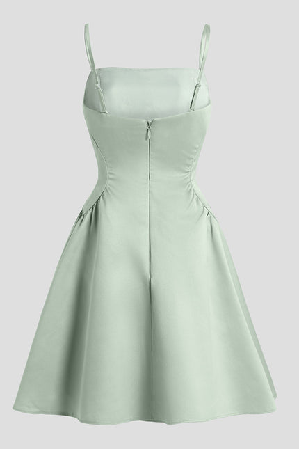 Robe Trapèze Satinée Verte - gallery 6