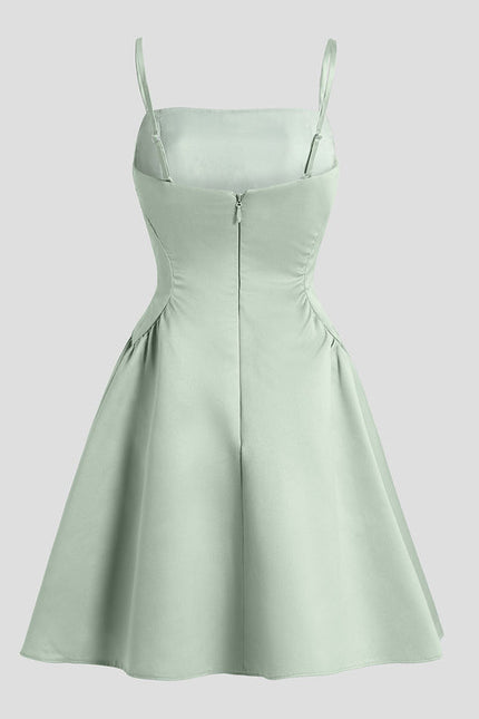 Robe Trapèze Satinée Verte - gallery 6