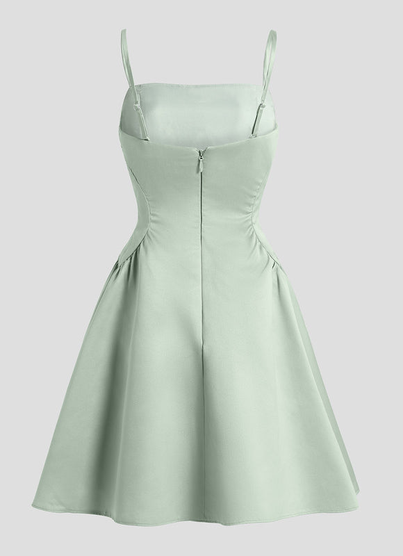 Robe Trapèze Satinée Verte - gallery 6