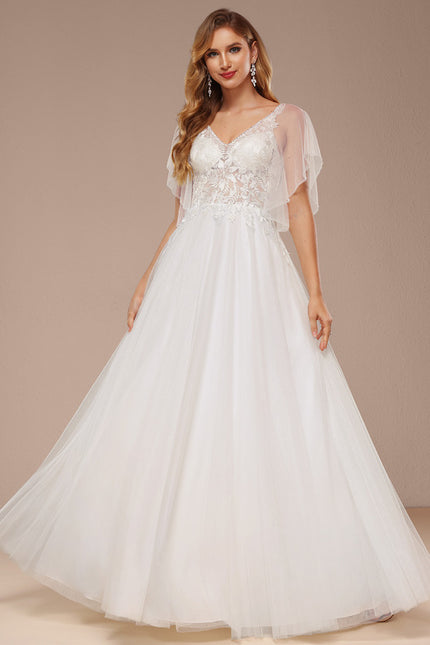 Robe Trapèze Blanche En Tulle Et Dentelle