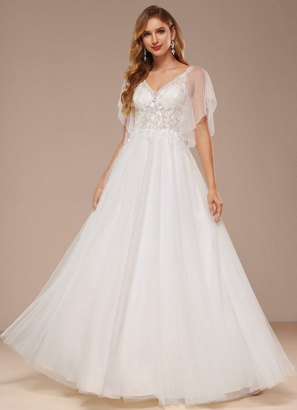 Robe Trapèze Blanche En Tulle Et Dentelle