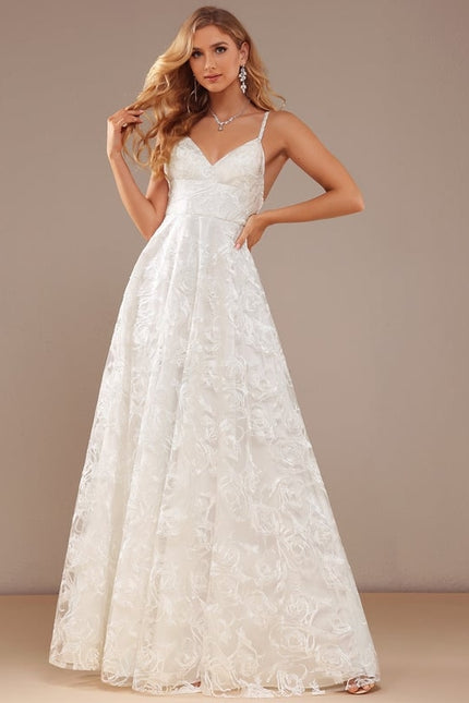 Robe Trapèze Blanche Dentelle Mariage - gallery 4