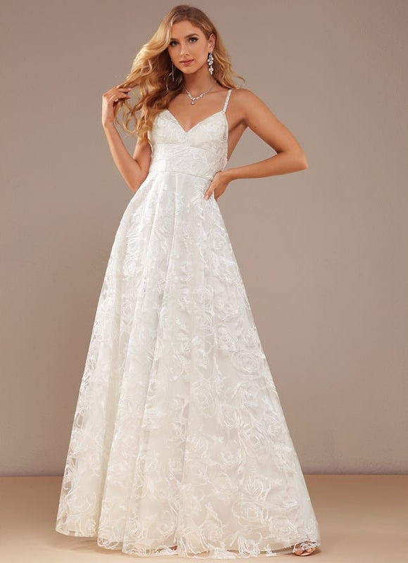 Robe Trapèze Blanche Dentelle Mariage - gallery 4