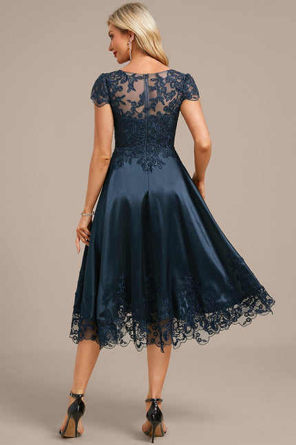 Robe Trapèze Satinée Marine Étoilée - gallery 6