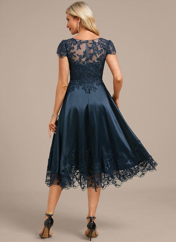 Robe Trapèze Satinée Marine Étoilée - gallery 6