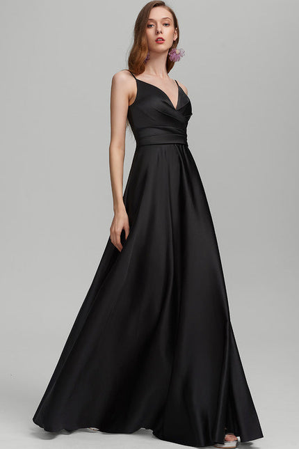 Robe Trapèze Satin Noir Chic - gallery 1