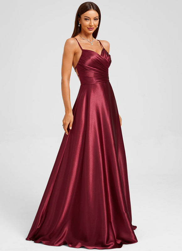 Robe Trapèze Satin Bleu Profond - gallery 4