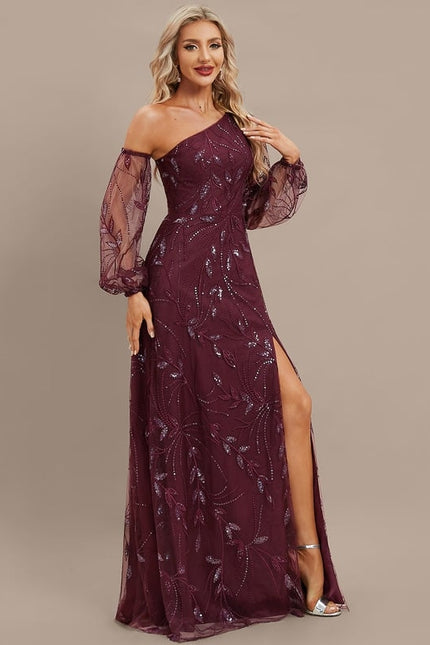 Robe Trapèze Violet Pailleté Élégant - gallery 3