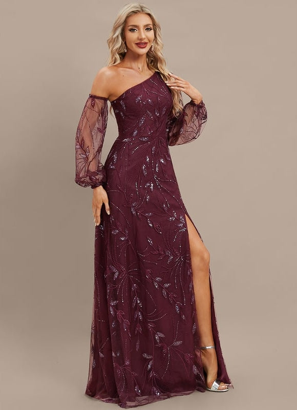Robe Trapèze Violet Pailleté Élégant - gallery 3