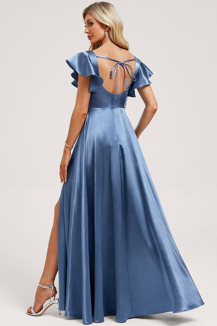 Robe Trapèze Satinée Bleu Ciel - gallery 4