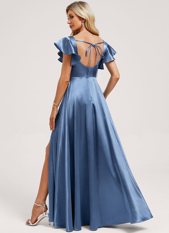 Robe Trapèze Satinée Bleu Ciel - gallery 4