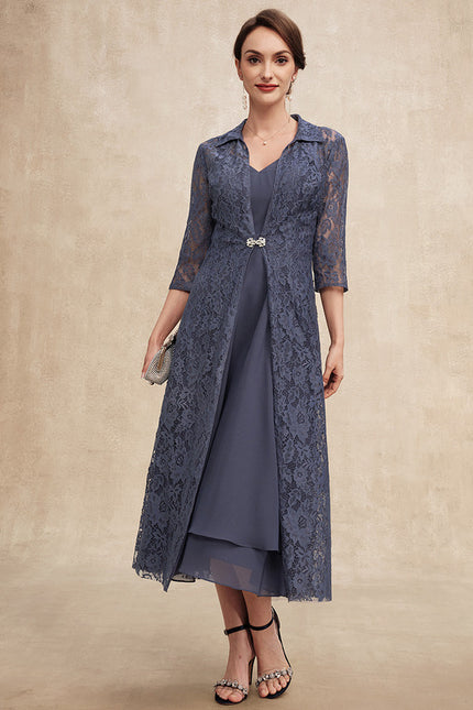 Robe Trapèze Nuit Dentelle Bleu - gallery 1