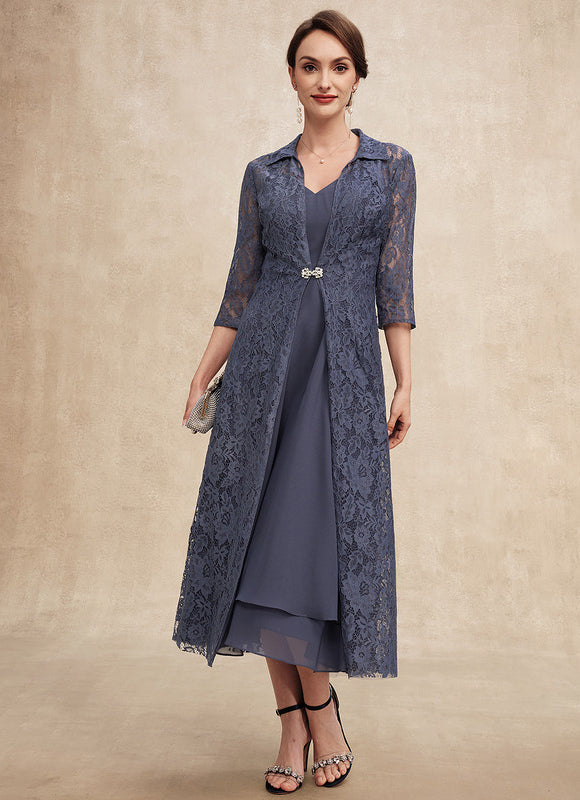 Robe Trapèze Nuit Dentelle Bleu - gallery 1