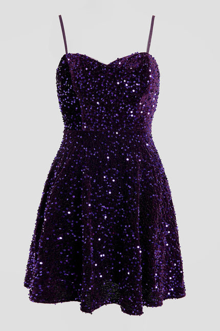 Robe Trapèze Pailletée Violet - gallery 8