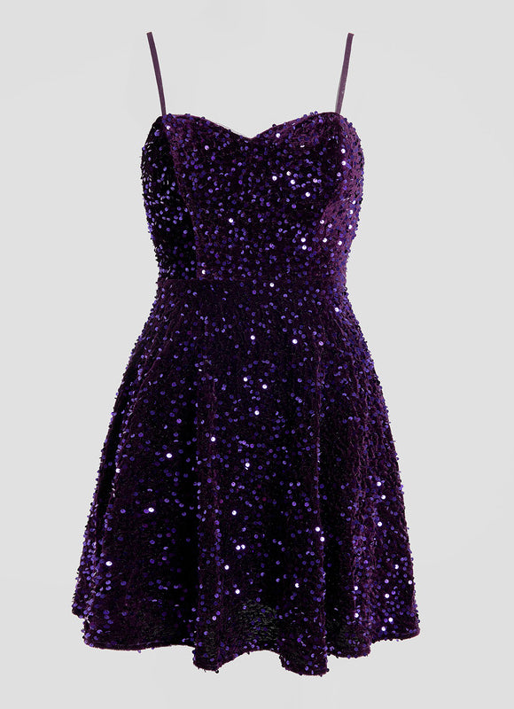 Robe Trapèze Pailletée Violet - gallery 8