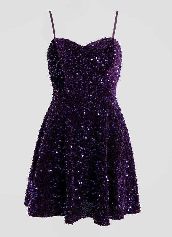 Robe Trapèze Pailletée Violet - gallery 8