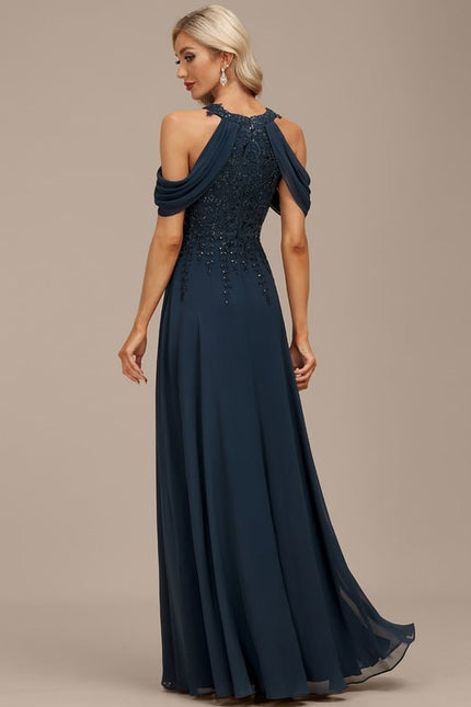Robe Trapèze Bleu Marine Soiréeà Paillettes - gallery 4