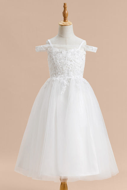 Robe Trapèze Blanche Dentelle Tulle Fille Mariage