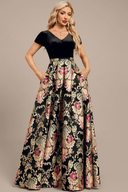 Robe Trapèze Velours Floral Noir - gallery 5