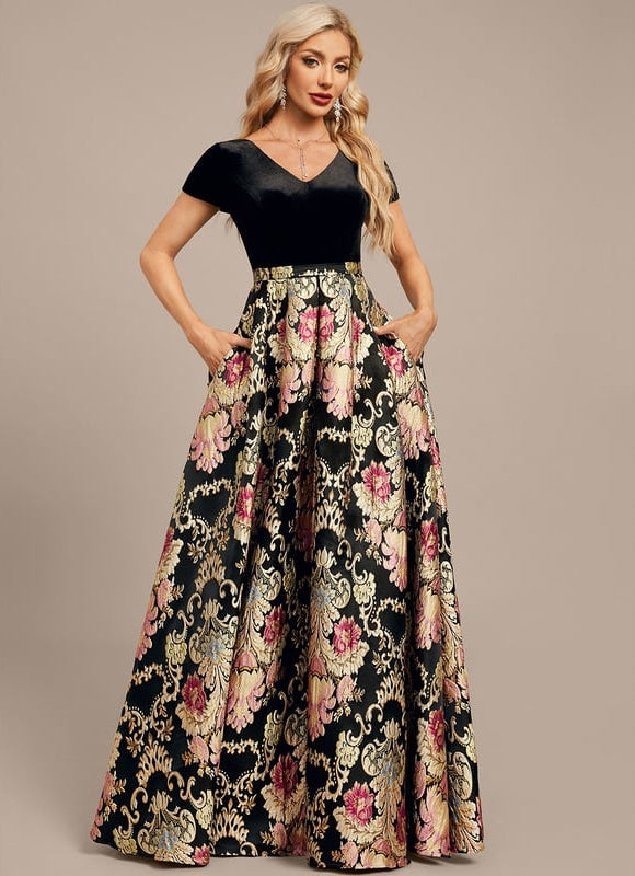 Robe Trapèze Velours Floral Noir - gallery 5