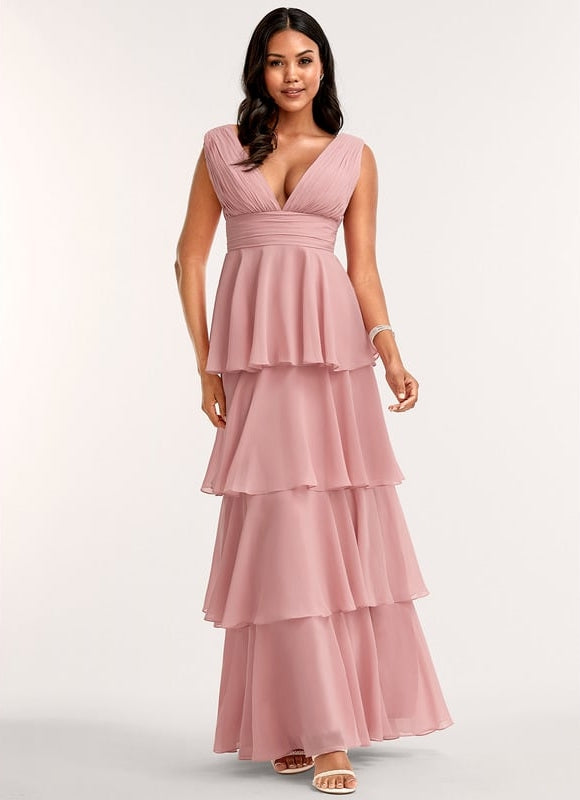 Robe Trapèze Longue Beige Élégante - gallery 1
