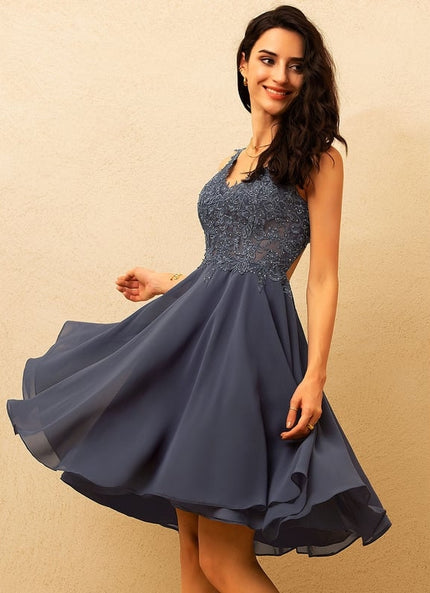 Robe Trapèze Bleu Soirée Chic